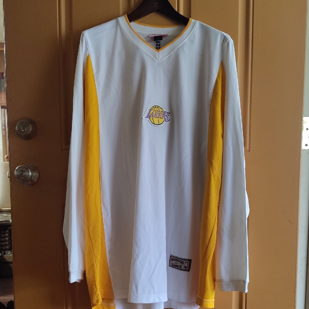 Los Angeles Lakers White and Yellow Long Sleeve Jersey 2xl